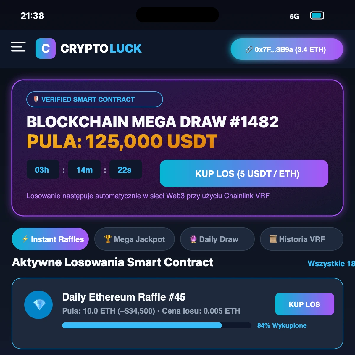 CryptoLuck Interfejs Mobilny